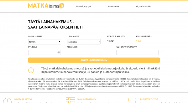 Matkalaina - Laina enintään 60 000 €