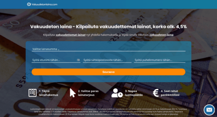 Vakuudetonlaina - Laina enintään 60 000 €