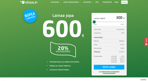 Vivus tarjoaa ensimmäisen lainan ilman kuluja