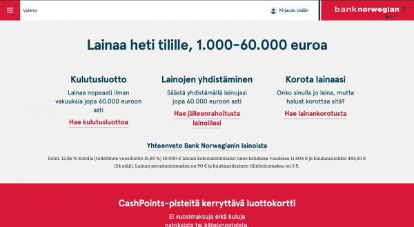 Bank Norwegian - Laina enintään 60 000 €