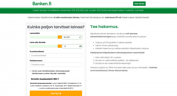 Banken - Laina enintään 60 000 €