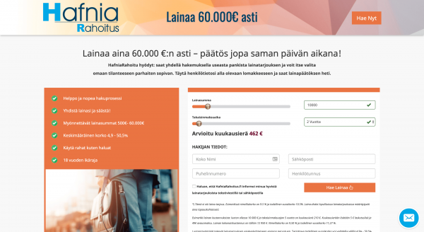 Hafniarahoitus - Laina enintään 60 000 €