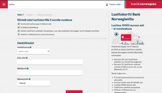Luottokortti Bank Norwegian