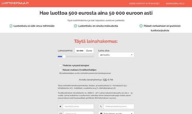 Luottovertaaja - Laina enintään 50 000 €