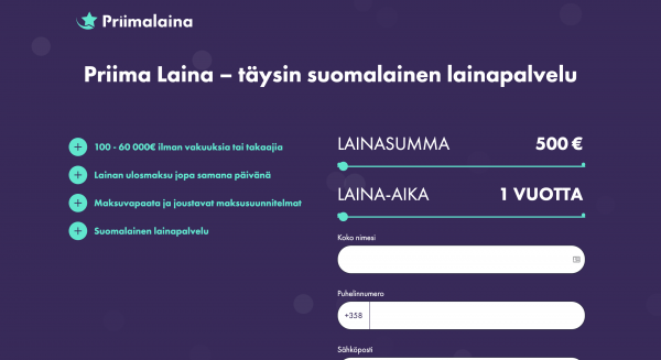 Priimalaina - Laina enintään 60 000 €