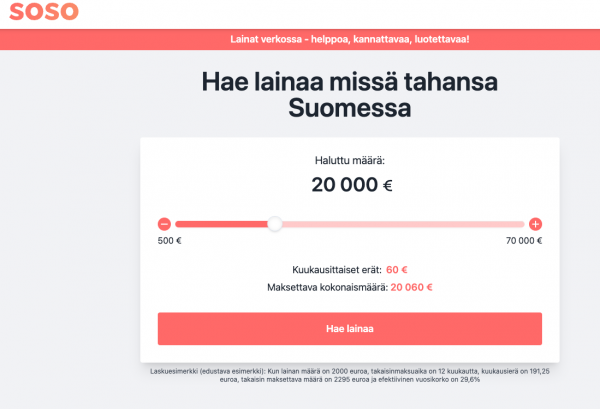 Sosocredit.fi – Nopeat lainat verkossa jopa 70 000 € asti