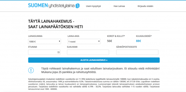 SuomenYhdistelylaina - Laina enintään 60 000 €