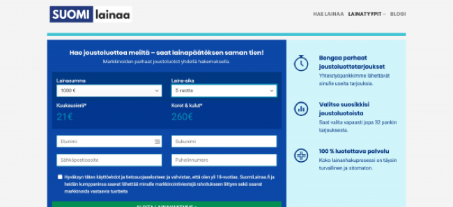Suomilainaa - Laina enintään 60 000 €